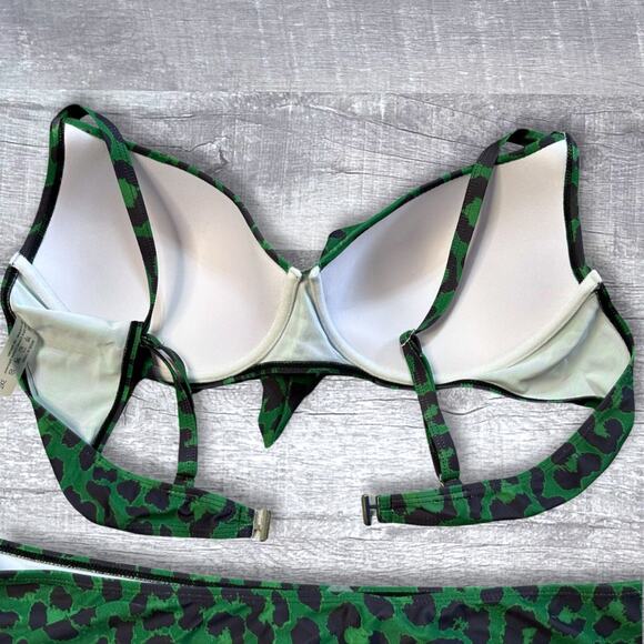 Green Leopard Knot Front Push Up Bikini Swimsuit NEW Plus 3X High Waist Bottom - Picture 5 of 9